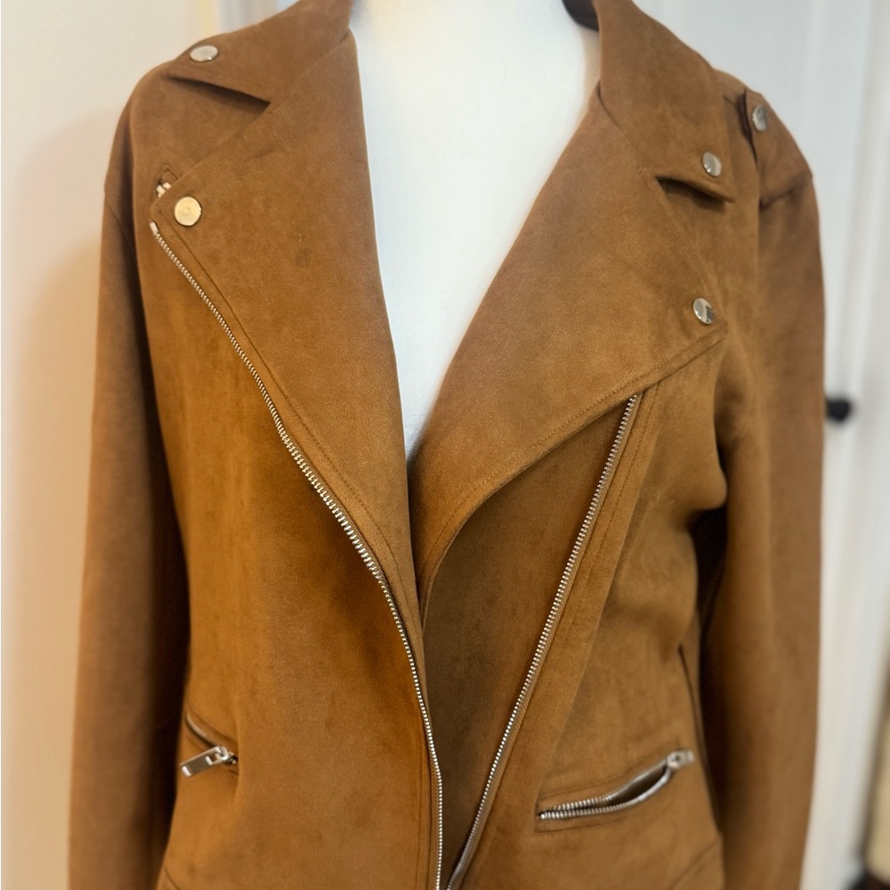 Faux Suede Moto Jacket - Brown - Picture 4 of 6